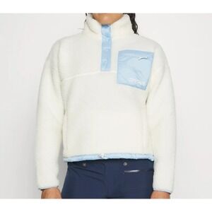 Spyder Fleece Pullover Womens White Blue Sherpa Snap Mock Neck Jacket Pocket